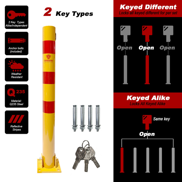 Parkero 90cm Fold-down Parking Barrier With 4 x Expension bolts Keyed Different / Alike