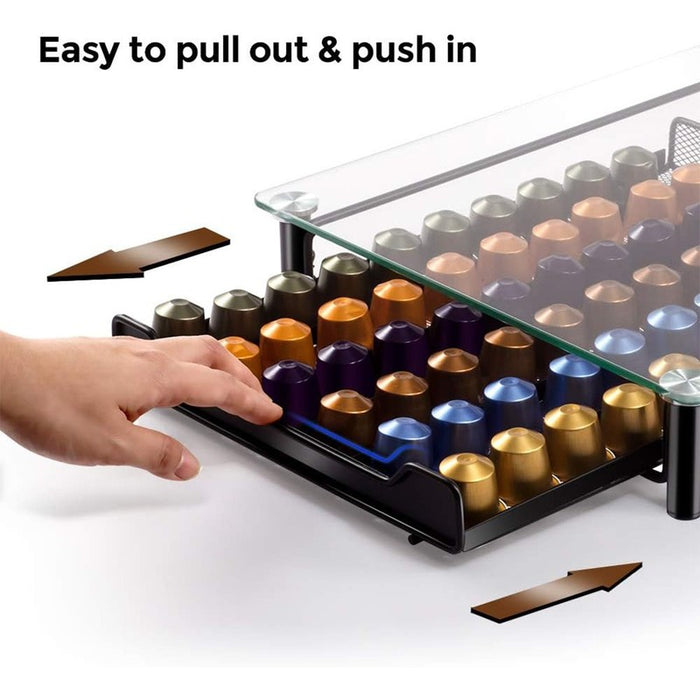 Maximum Diameter Of 4cm Coffee 60 Pods Holder Compatible Storage Drawer  Glass Top