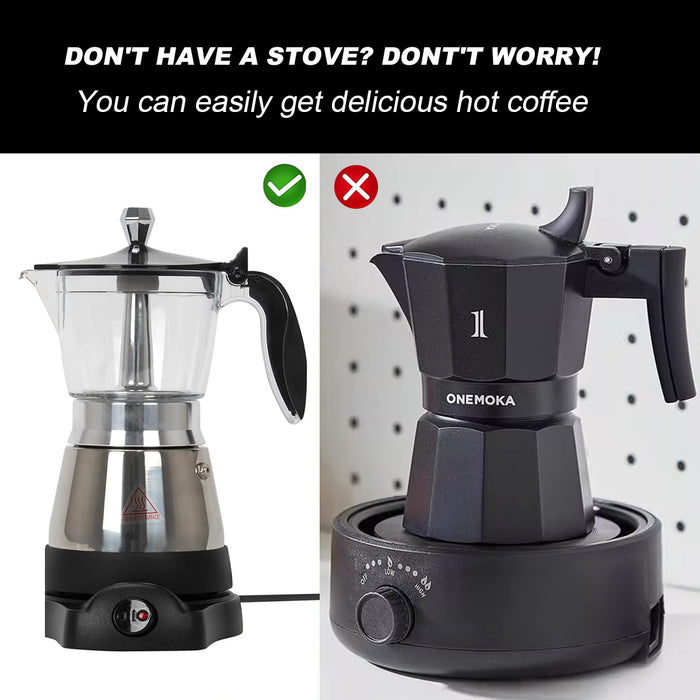 PC Stainless Steel Electric Moka Coffee Maker 6 Cups Italian Classic Espresso