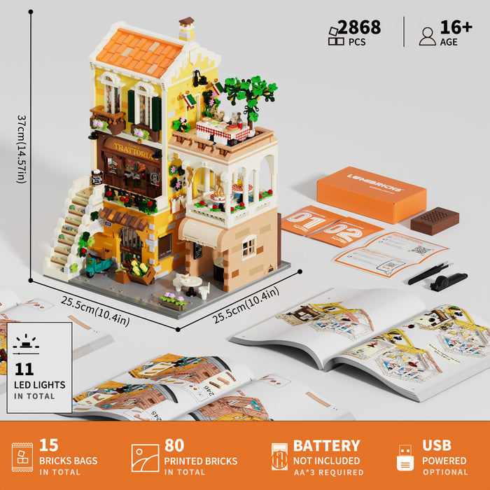 Lumibricks 15010 L9119 Italian Homestyle Restaurant Town Life 2868Pcs LED Brick