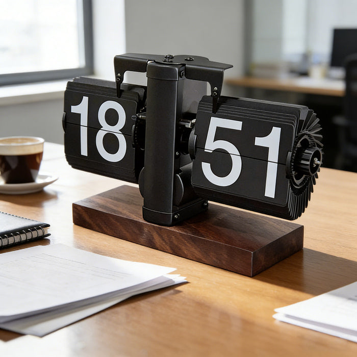 Flip Desk Clock Vintage 24 Hours Anti Slip Base Knob Adjustable Batte