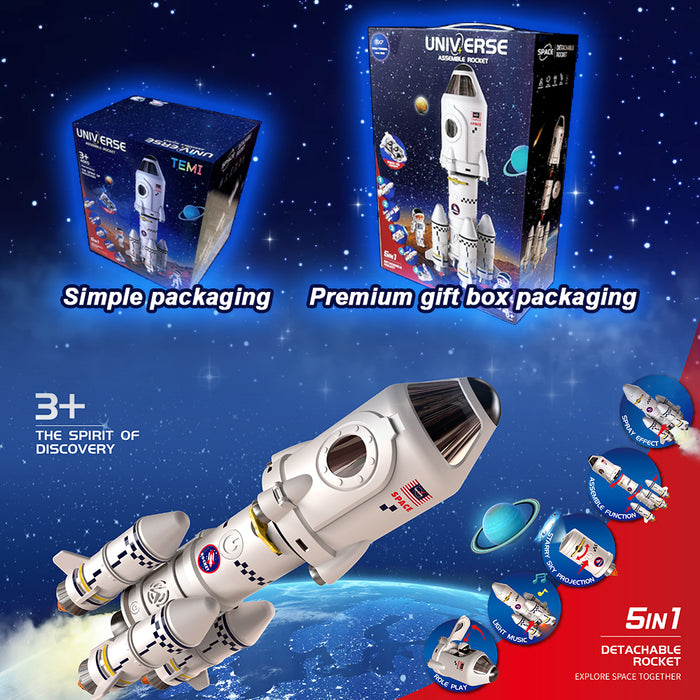 5in1 Shuttle Rocket Space Toys Projection For 3+Kids 2Astronauts Launcher Lamp