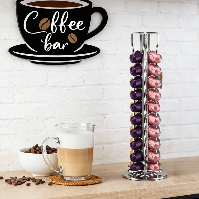 40 Pots Coffee Capsules Holder Storage Chrome Rack Stand Dispenser