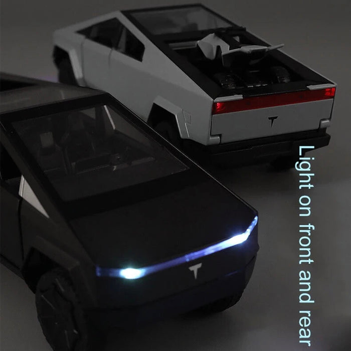 1:24 Tesla Cybertruck Die-cast Model Car With Motorcycle & Camper Trailer