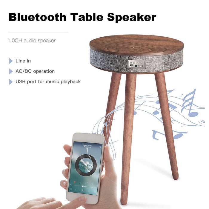 Wood Coffee Table With Bluetooth Speaker All-in-One Smart Hub Wireless Charger