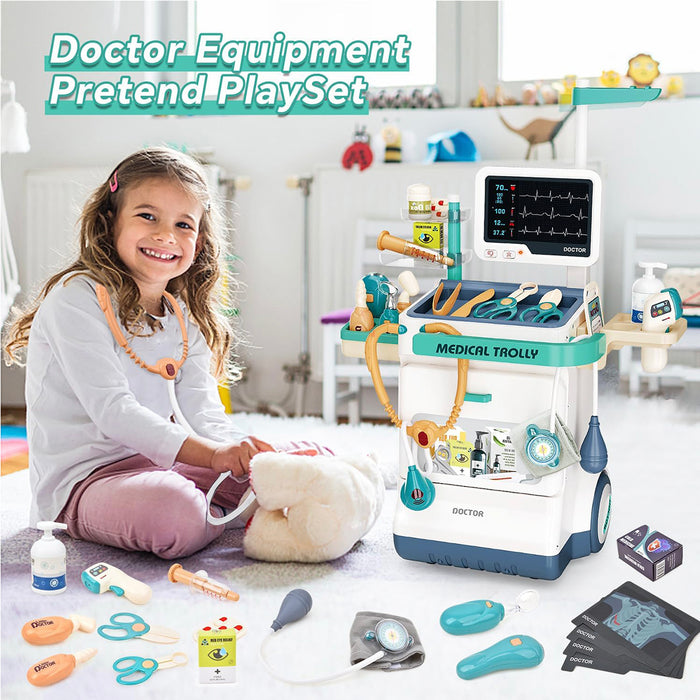 Doctor Mobile Medical Staition Set Pretend Play Kids Toy 26 Pcs Lights & Sounds