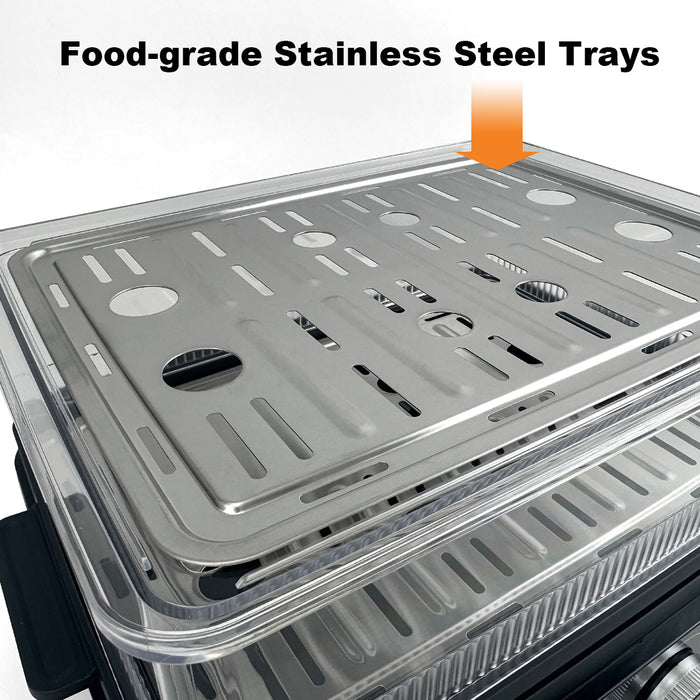 Electric Food Steamer 12L 2 Tiers Stainless Steel Tray 1500W Adjustable Timer