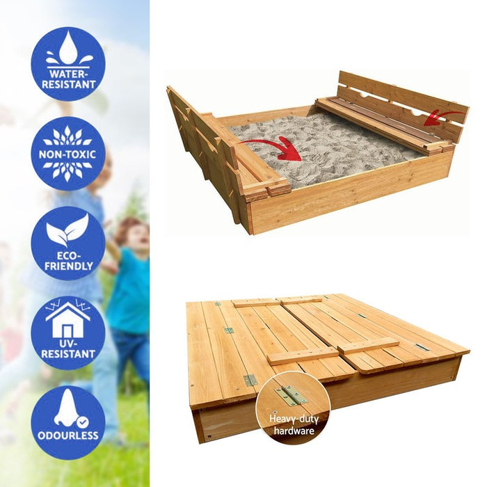 Sandpit Wooden With Folding Benches Kids Square Homemaster Outdoor Sandbox 120cm