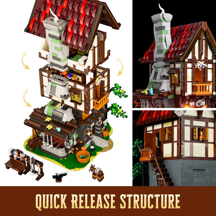 Lumibricks 12006 F9040 Medieval Forge House Middle Age 1595Pcs LED Brick