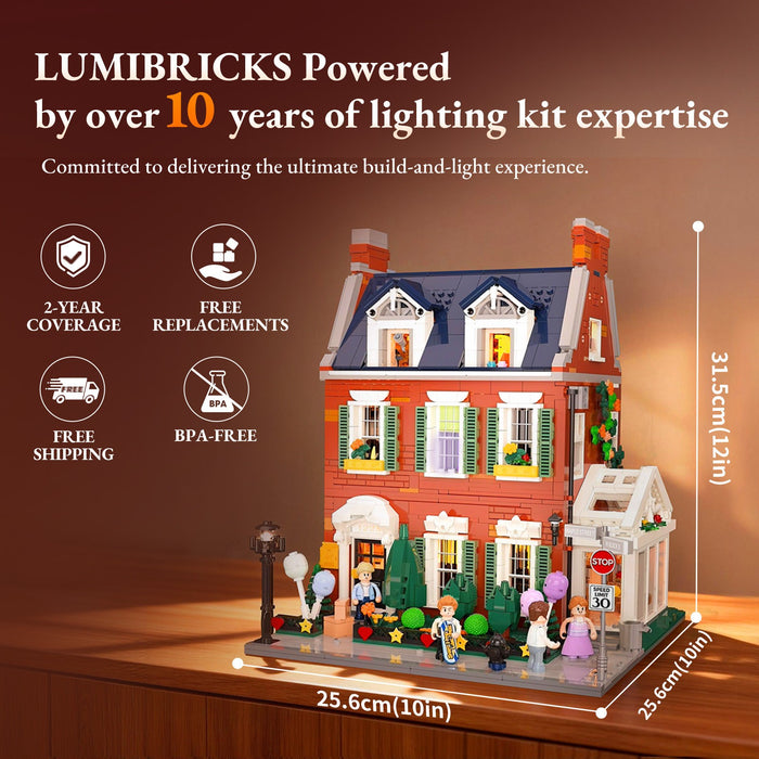 Lumibricks 15009 Redbrick Row House Town Life 2663Pcs LED Brick Set