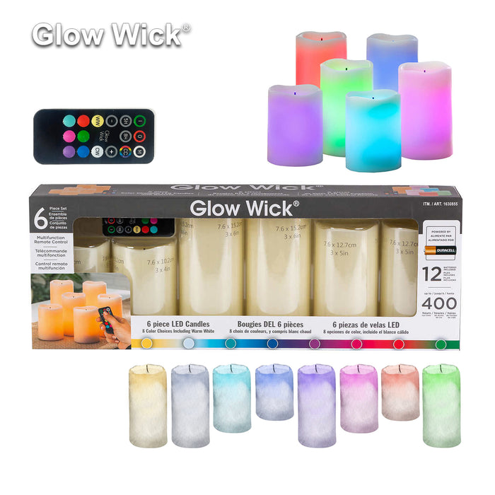 Glow Wick Colour Changing LED Candles 6Pcs 8 Colors With Remote Control 6Pcs Wax AUSTOCK