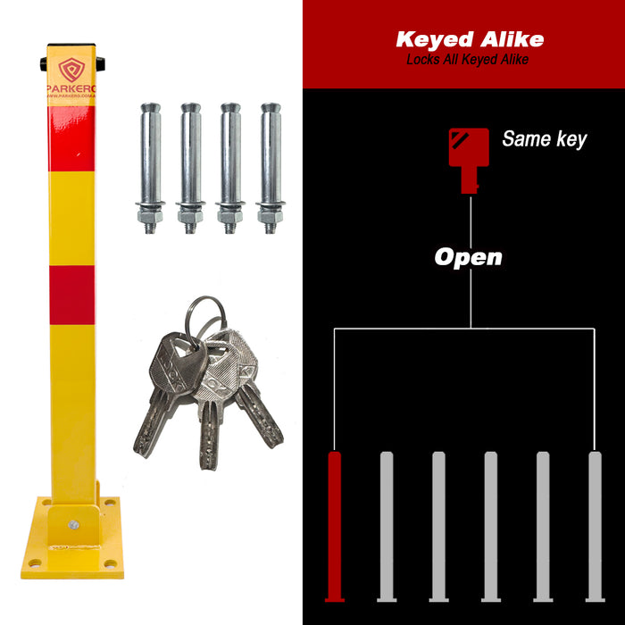 Parkero Square Fold-down Bollard Red Parking Barrier 2 Key teyp Vehicle Security