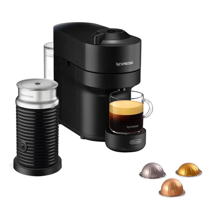 Espresso Delonghi Vertuo Pop Coffee Machine & Aeroccino 3 Milk Frother Black