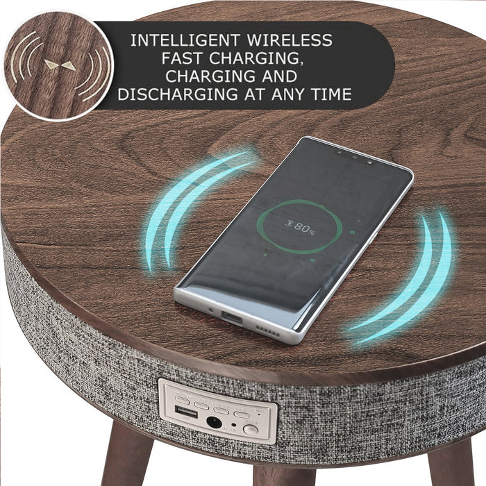 Wood Coffee Table With Bluetooth Speaker All-in-One Smart Hub Wireless Charger