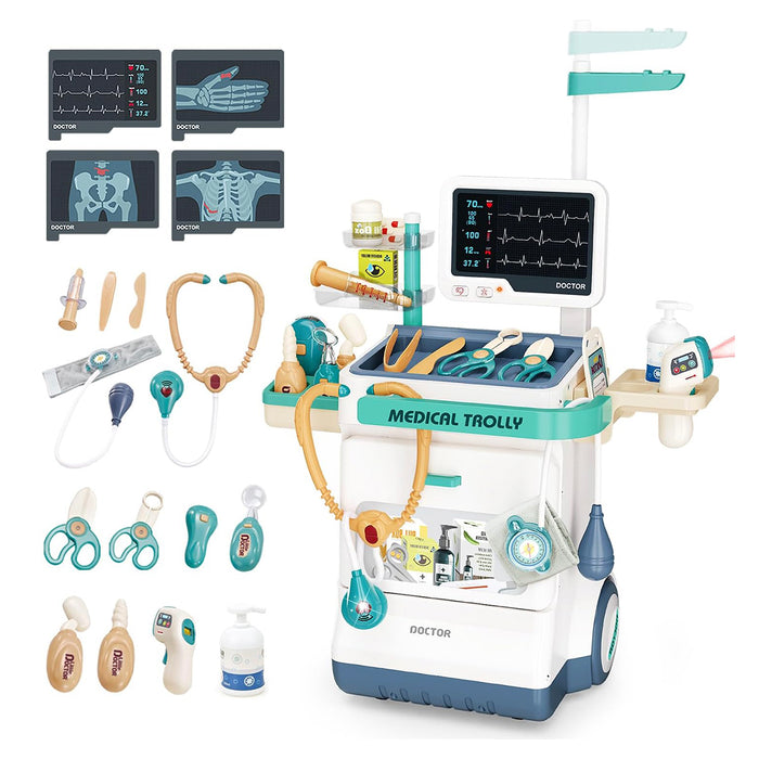 Doctor Mobile Medical Staition Set Pretend Play Kids Toy 26 Pcs Lights & Sounds