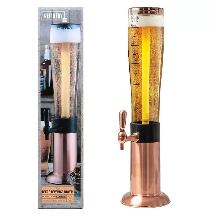 Refinery Beer Tower 2.6L With Tap Ice Drink Dispenser Beverage Bar Tube Copper NEW MODEL