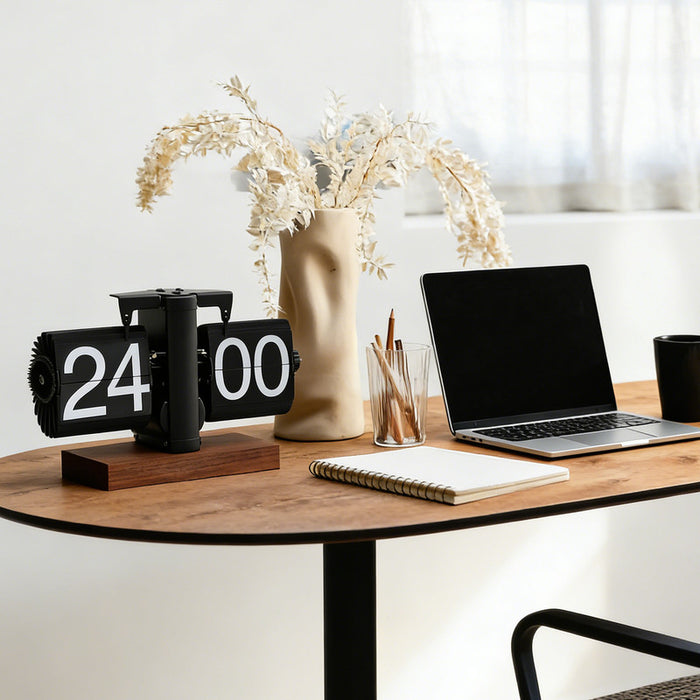 Flip Desk Clock Vintage 24 Hours Anti Slip Base Knob Adjustable Batte