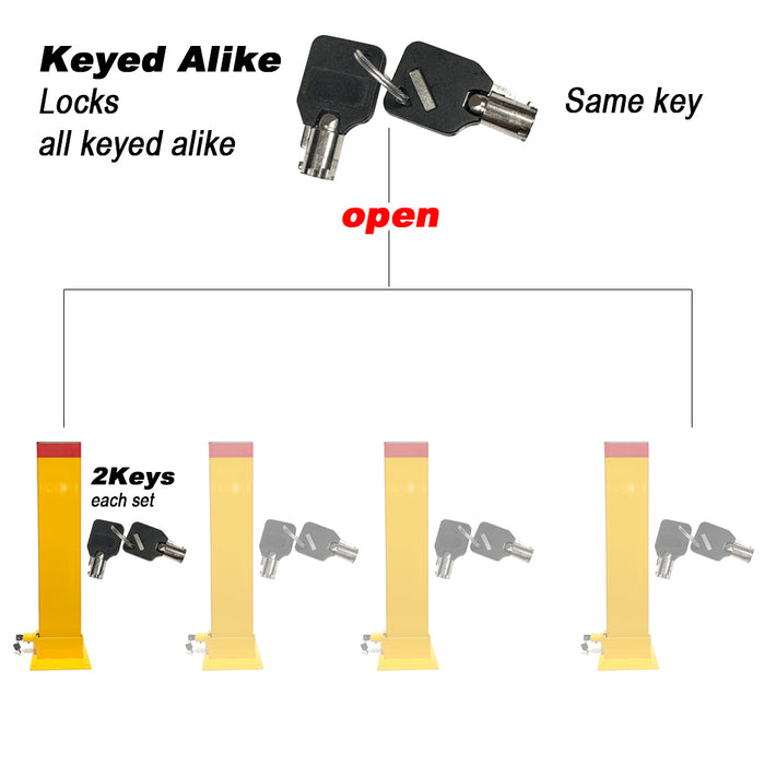 Parkero Keyed Alike Bollard Rectangle Fold Down Car Parking Lock Safety Barrier 80cm 2Key