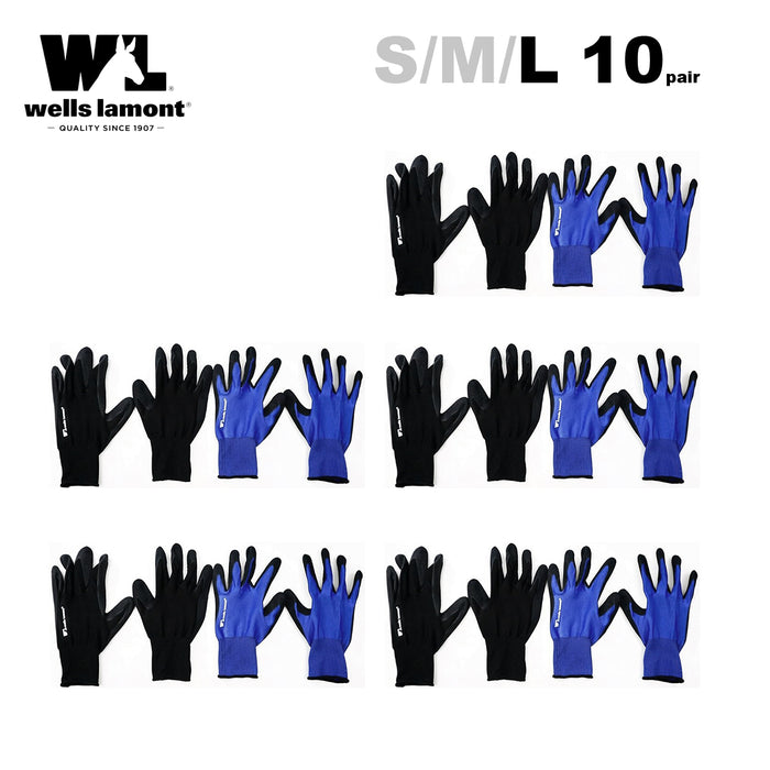 Wells lamont Foam Latex Dipped Work Gloves  Water Repellent 10 Pairs S/M/L AU