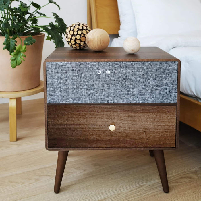 Bedside Table Built In Bluetooth Speaker With Wireless Charger & Storage Drawer