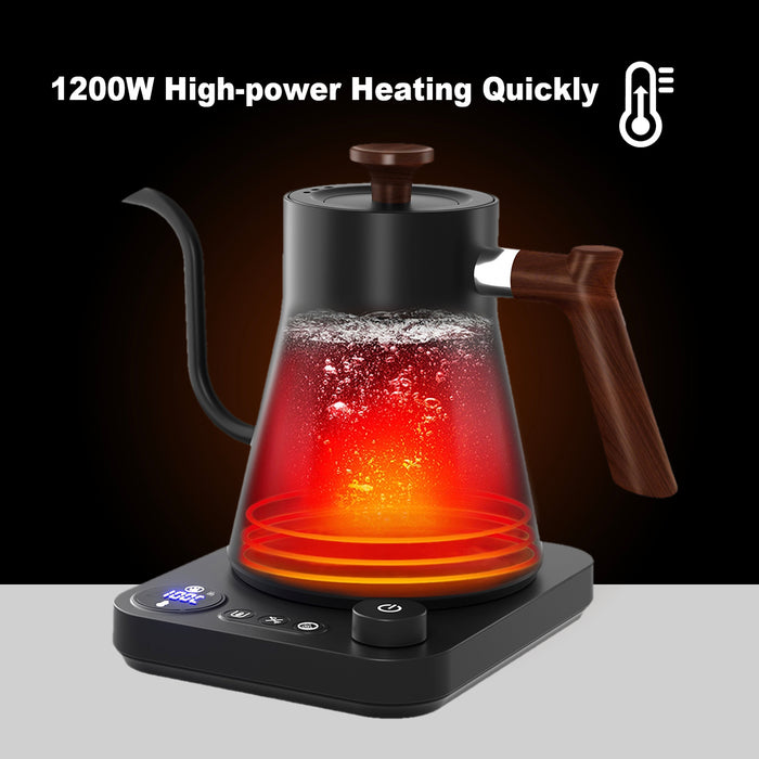 Mornest Electric Gooseneck Kettle with Temperature Control & Keep Warm, Stainless Steel Kettle for Coffee and Tea, 1200W Rapid Heating & Quick Boiling, BPA-Free (Walnut & Black)