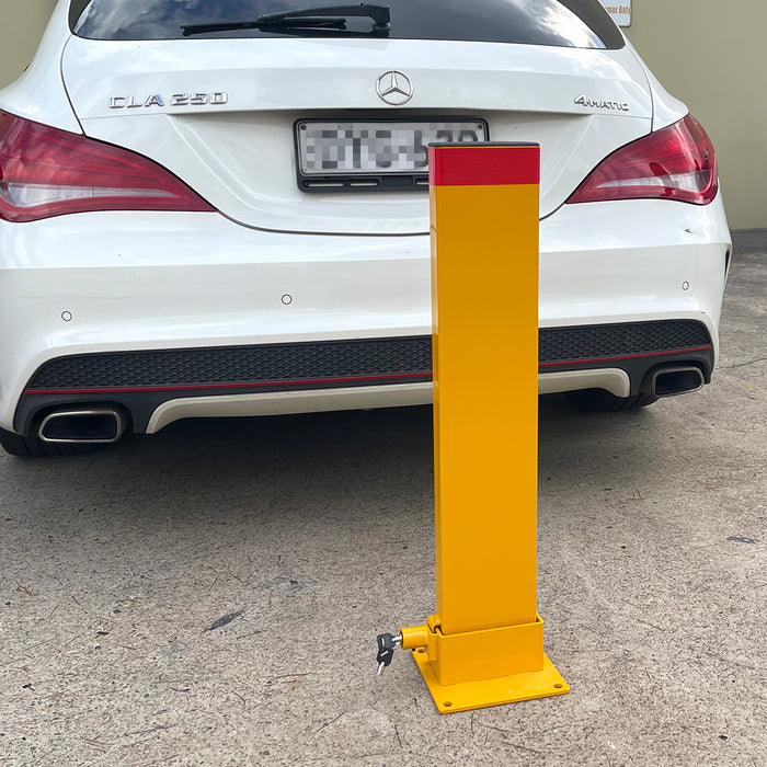 80cm Rectangle Fold Down Car Parking Bollard Lock Heavy Duty Safety Barrier 2 Keys