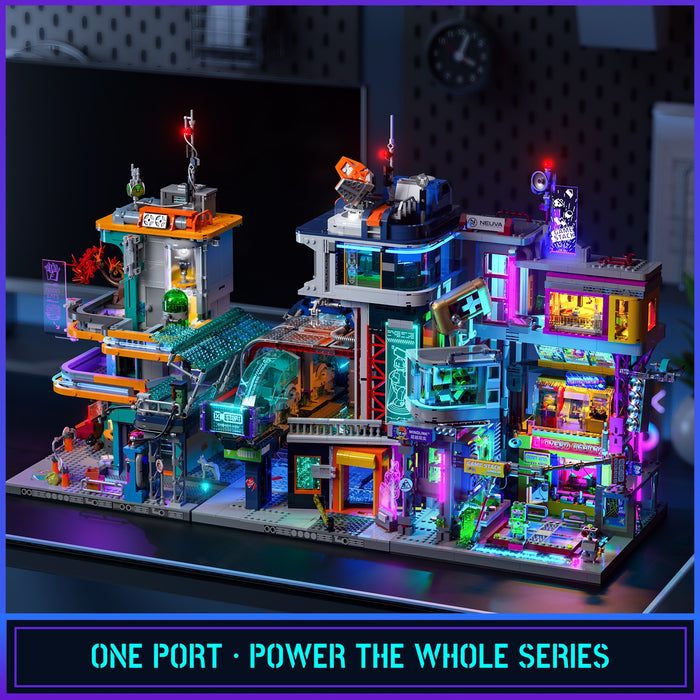 Lumibricks L9098 17006 Cyberpunk Floating Train Station 2760 Pcs LED Bricks Set