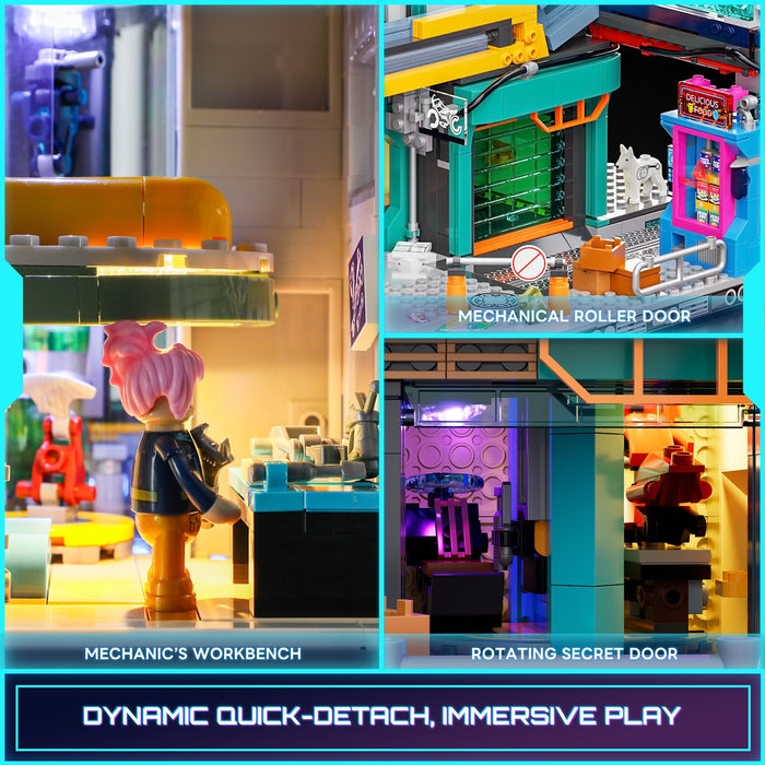 Lumibricks F9042 Cyberpunk Neoncity Apartment Building Blocks 2507PCS With LED