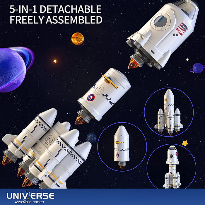 5in1 Shuttle Rocket Space Toys Projection For 3+Kids 2Astronauts Launcher Lamp