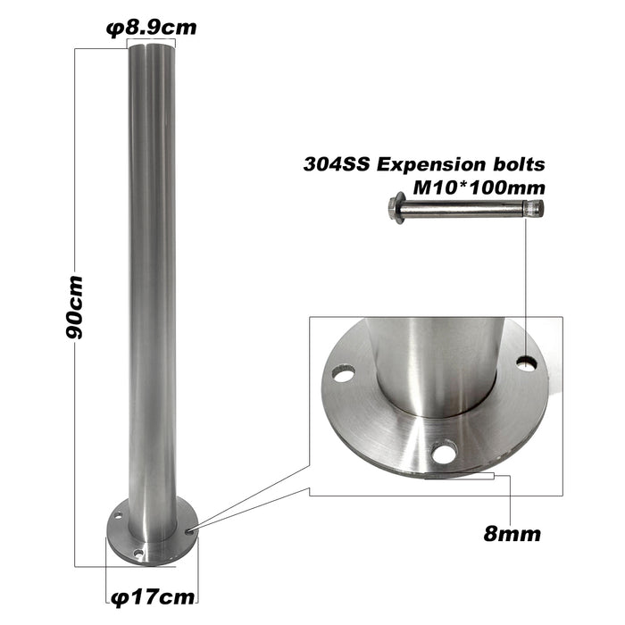 Parkero Stainless Steel Surface Mounted Bollard 90 x ⌀9cm Carpark Barrier Heavy-duty