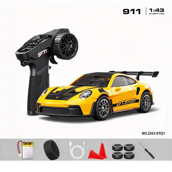 HStar 1/43 RC Remote Control Drift Car 4WD Gyro Alloy LED Model Toy RTR 911/GTR