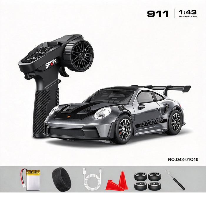 HStar 1/43 RC Remote Control Drift Car 4WD Gyro Alloy LED Model Toy RTR 911/GTR