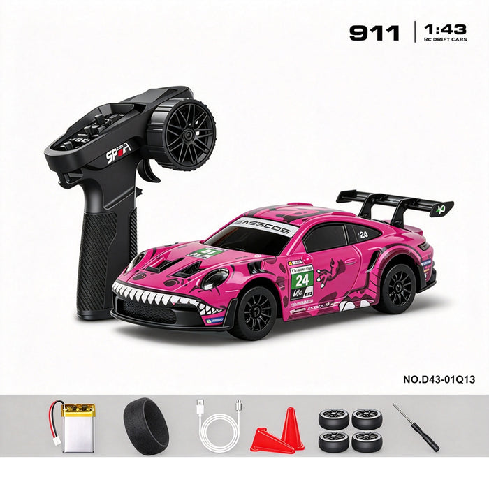 HStar 1/43 RC Remote Control Drift Car 4WD Gyro Alloy LED Model Toy RTR 911/GTR