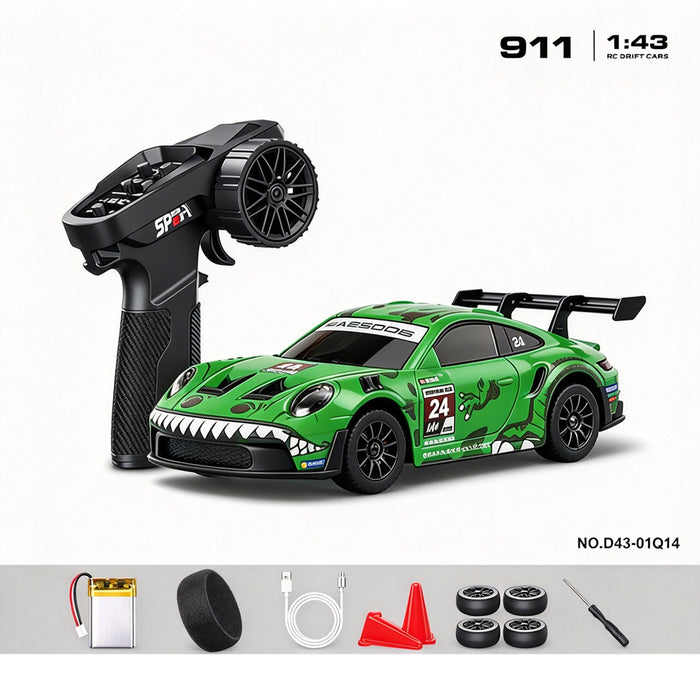 HStar 1/43 RC Remote Control Drift Car 4WD Gyro Alloy LED Model Toy RTR 911/GTR