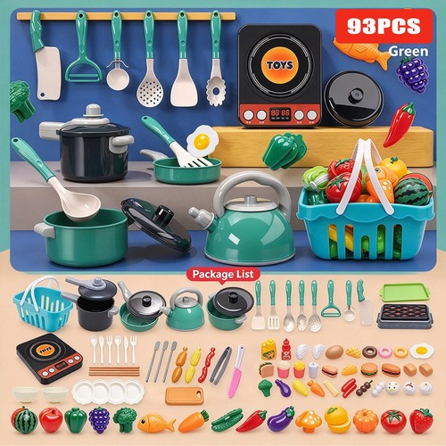93pcs Mini Kids Kitchen Toy Set Pretend Cooking Food Pots Pans Play Cooking Kit