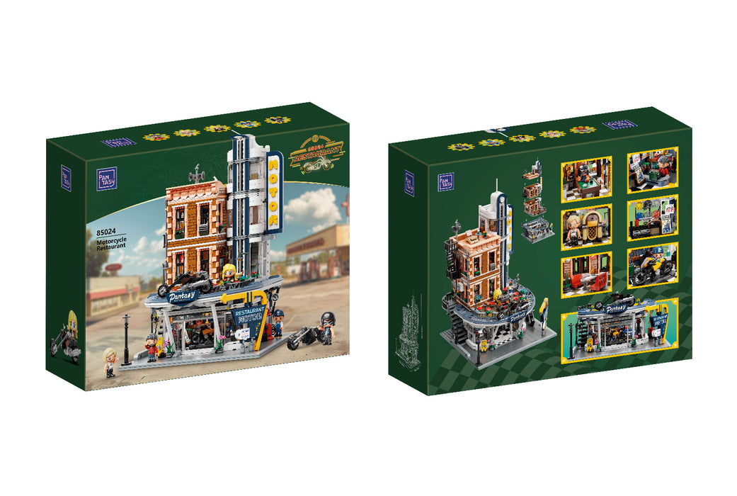 Pantasy Retro Motorcycle Restaurant Building Block Construction Set DIY Model