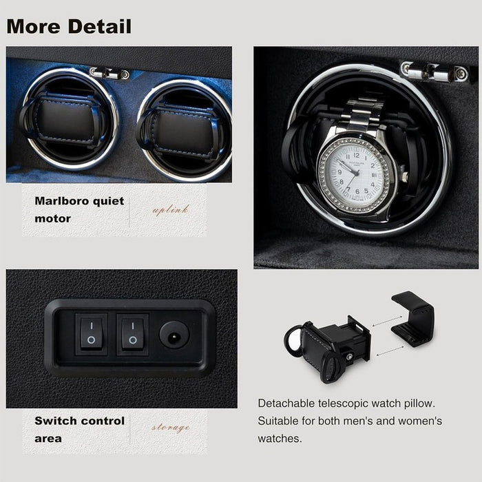 2+8 Slots Automatic Watch Winder with Key Lock – PU Leather Watch Storage Box, 2 Rotating Winders + 8 Storage Slots, Silent Japanese Motor, 2 Modes & LED Light – Perfect Gift