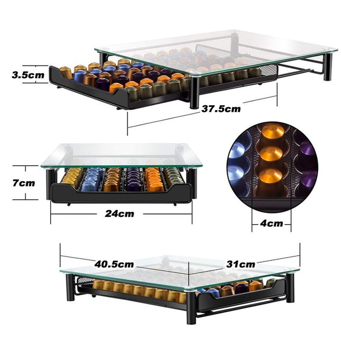 Maximum Diameter Of 4cm Coffee 60 Pods Holder Compatible Storage Drawer  Glass Top