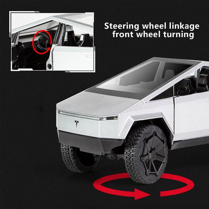 1:24 Tesla Cybertruck Die-cast Model Car With Motorcycle & Camper Trailer