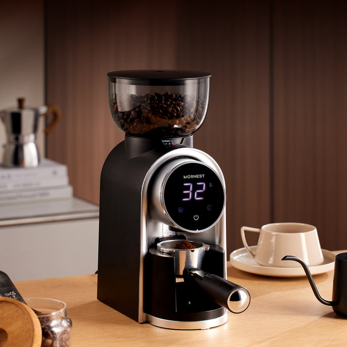 Mornest Electric Burr Coffee Grinder – Conical Burr Grinder with 25 Grind Settings with Digital Touch Control, for Espresso, Filter, French Press, Cold Brew, Black/White