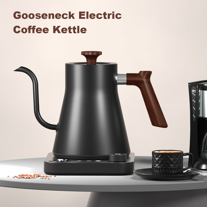 Mornest Electric Gooseneck Kettle with Temperature Control & Keep Warm, Stainless Steel Kettle for Coffee and Tea, 1200W Rapid Heating & Quick Boiling, BPA-Free (Walnut & Black)