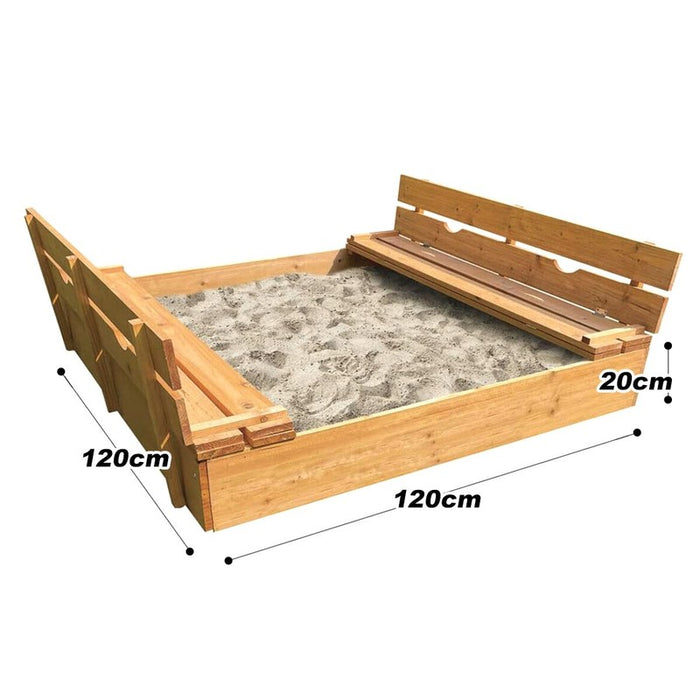 Sandpit Wooden With Folding Benches Kids Square Homemaster Outdoor Sandbox 120cm
