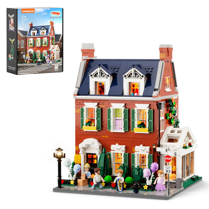Lumibricks 15009 Redbrick Row House Town Life 2663Pcs LED Brick Set