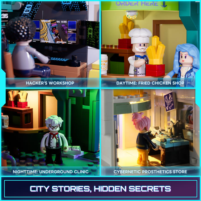 Lumibricks F9042 Cyberpunk Neoncity Apartment Building Blocks 2507PCS With LED