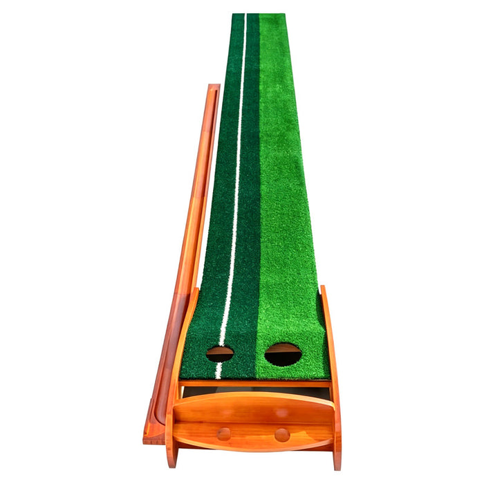 Golden Select Wood Frame Golf Putting Mat & Ball Return Set Portable