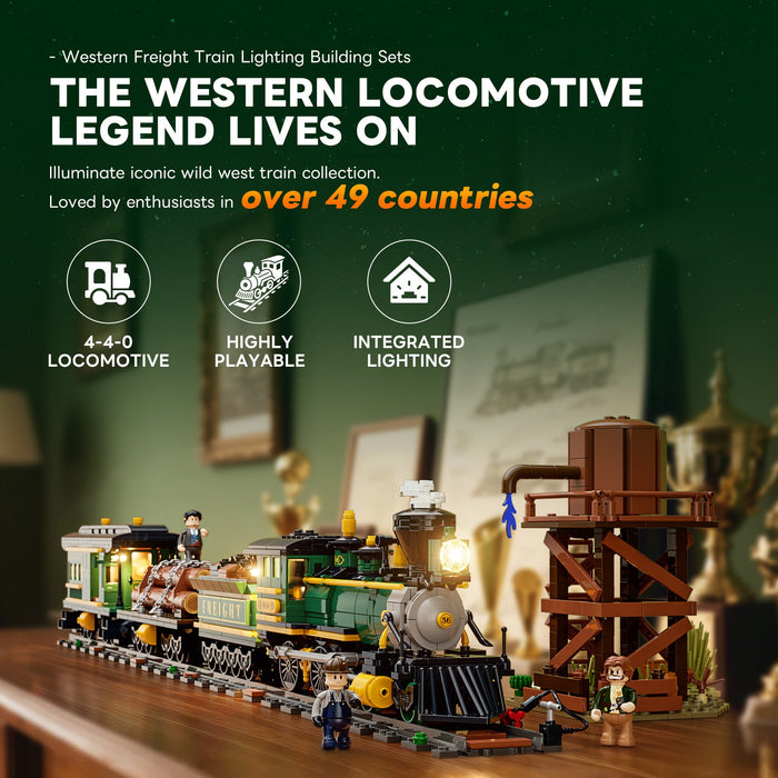 Lumibricks F9036 14003 Wild West Freight Train 1524Pcs LED Brick Train Set