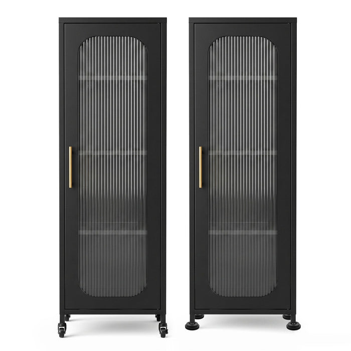 Artiss Buffet Cabinet Sideboard X2 Slim Kitchen Storage Trolley Wheels Black