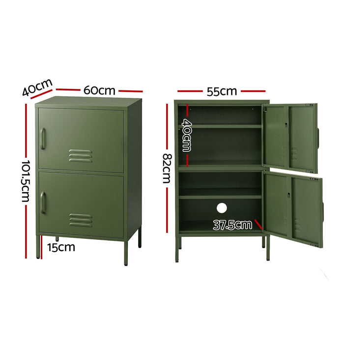 Artiss 2x Buffet Sideboard Cabinet Storage Cupboard 2 Doors Metal Green DOUBLE