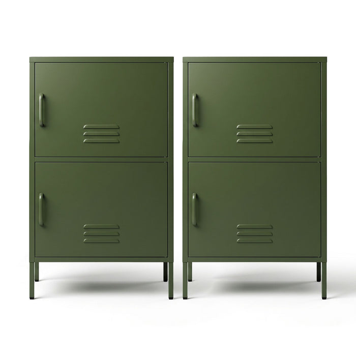 Artiss 2x Buffet Sideboard Cabinet Storage Cupboard 2 Doors Metal Green DOUBLE