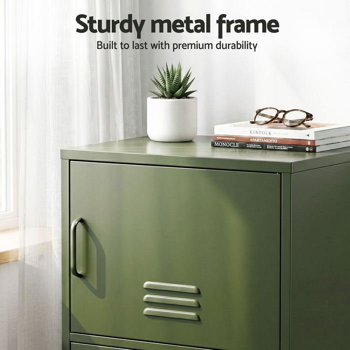 Artiss 2x Buffet Sideboard Cabinet Storage Cupboard 2 Doors Metal Green DOUBLE